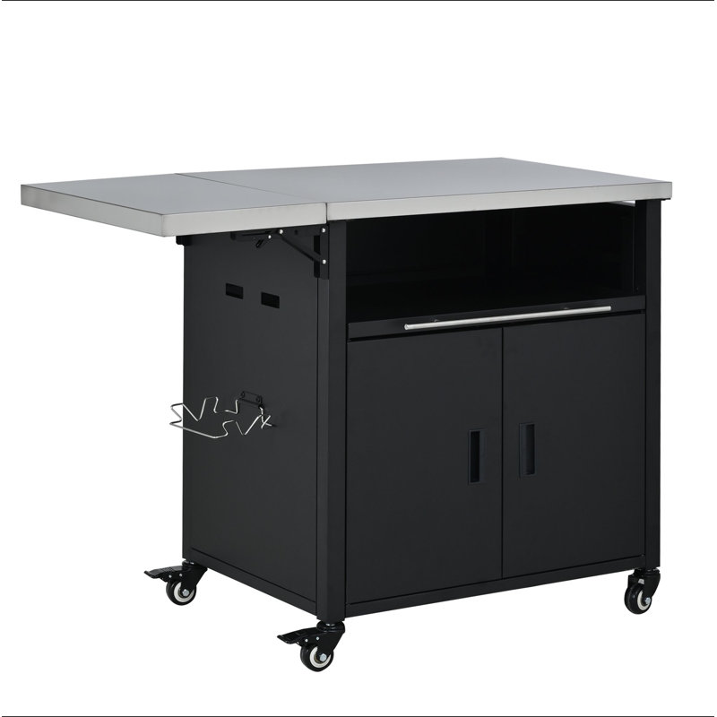 Chariot de barbecue pliable pour l'extérieur, Noir, Black
