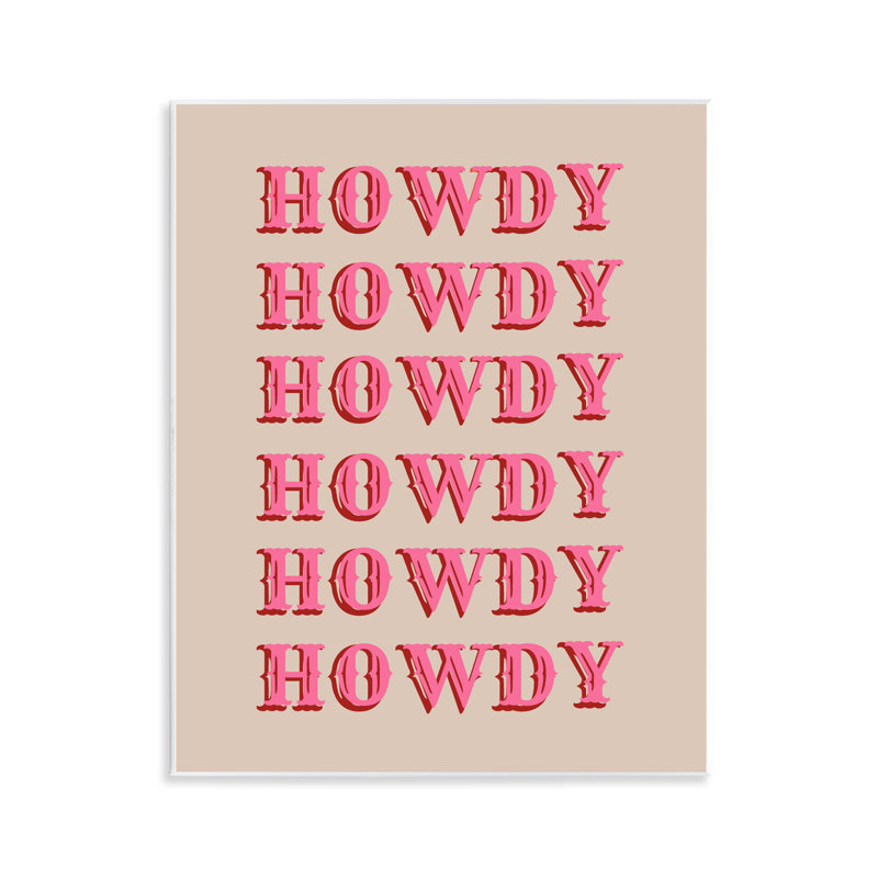 Plaque murale typographique Howdy Pink, design par CAD Designs
