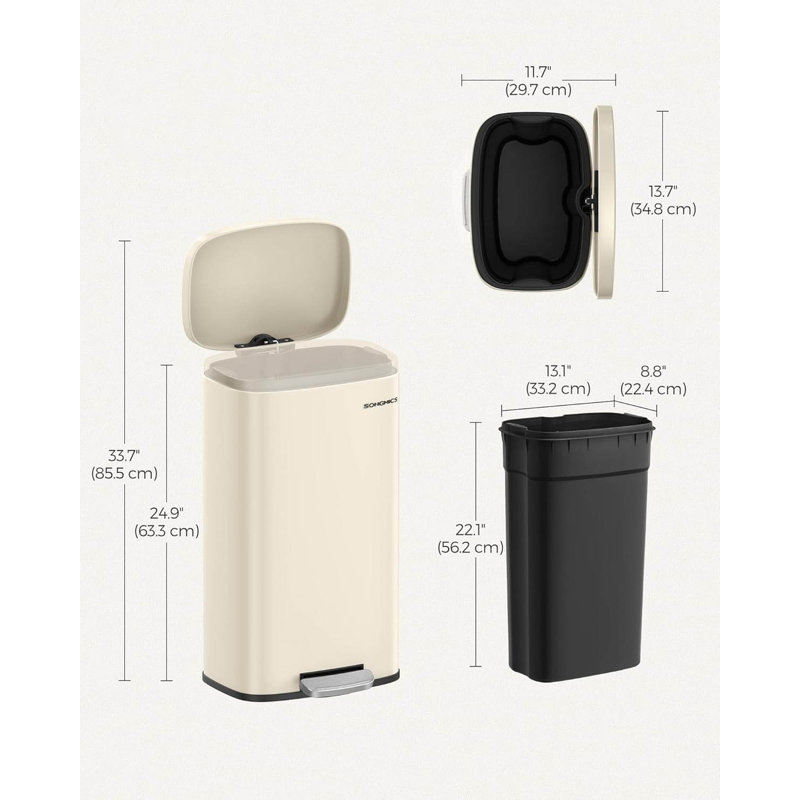 Stainless Steel Step On Kitchen Trash Can - 30L, Sand Beige