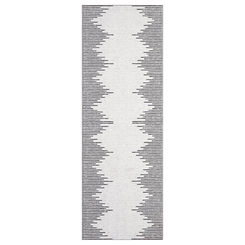 Modern Machine Washable Rug with Rubber Backing for Living Room Non-Slip Dining Room Rug Easy-Cleaning Floor Carpet for Bedroom Office Playroom_OKPHO_166K_Striped_Beige