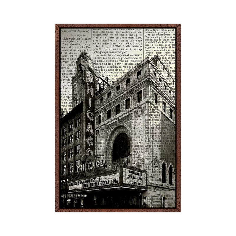 Newspaper City 2 by Kimberly Allen - Print on Canvas, 66.04cm H x 45.72cm W x 3.81cm D, Classic Brown Wood Framed