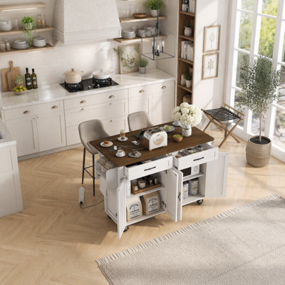 53.5" Farmhouse Kitchen Island with Power Outlet