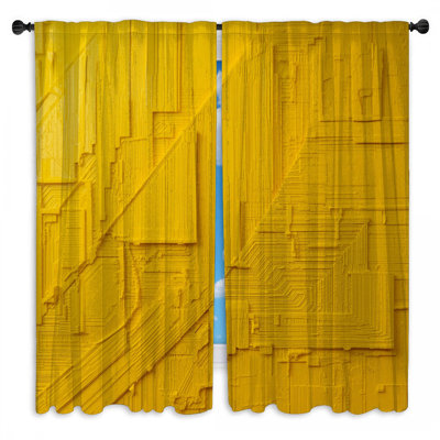 Yellow Textured Geometric Window Curtains Geometric Sheer & Room Darkening - 2 Panels