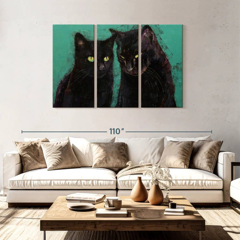Deux chats noirs, H 48 po x l 74 po