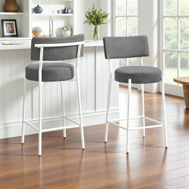 Tabouret de bar Barclay en métal / tissu gris / blanc (ensemble de 2), H 37,12 po x l 17,72 po x P 17,72 po