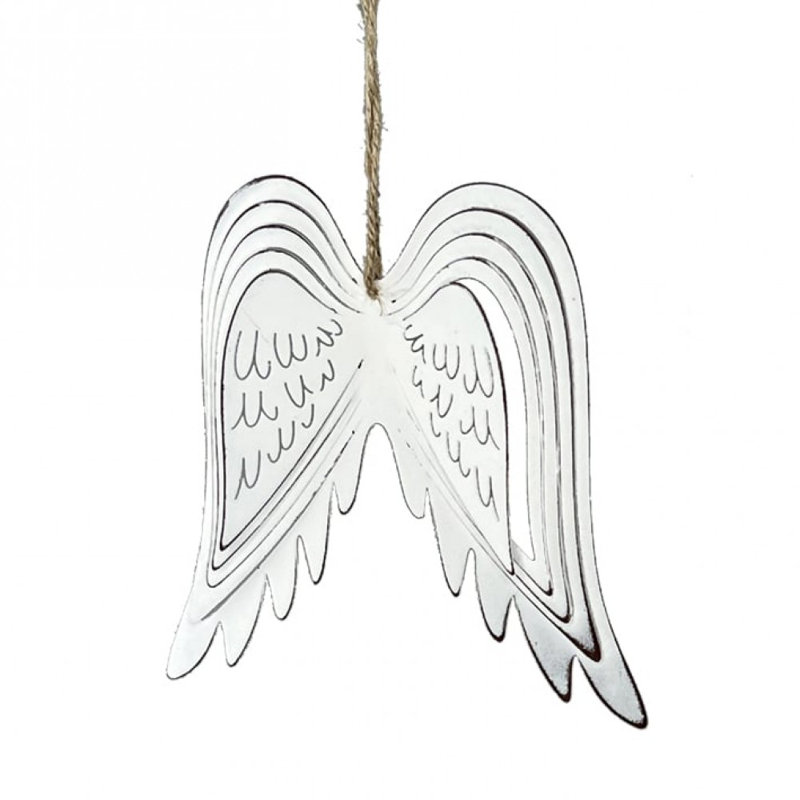 Ornement ailes d'ange, H 6 po x l 4,5 po x P 0,2 po, Blanc