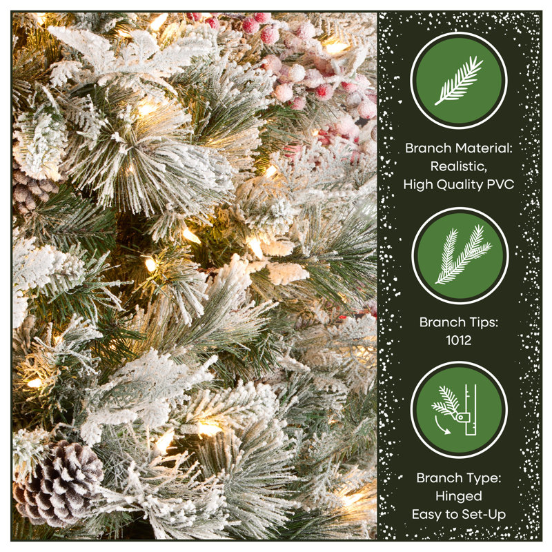 Snowy Bedford 7.5' Frosted Green Pine Artificial Christmas Tree with 700 Clear Lights