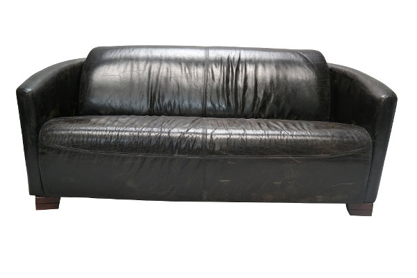 Orito Genuine Leather Loveseat, Black/Dark brown