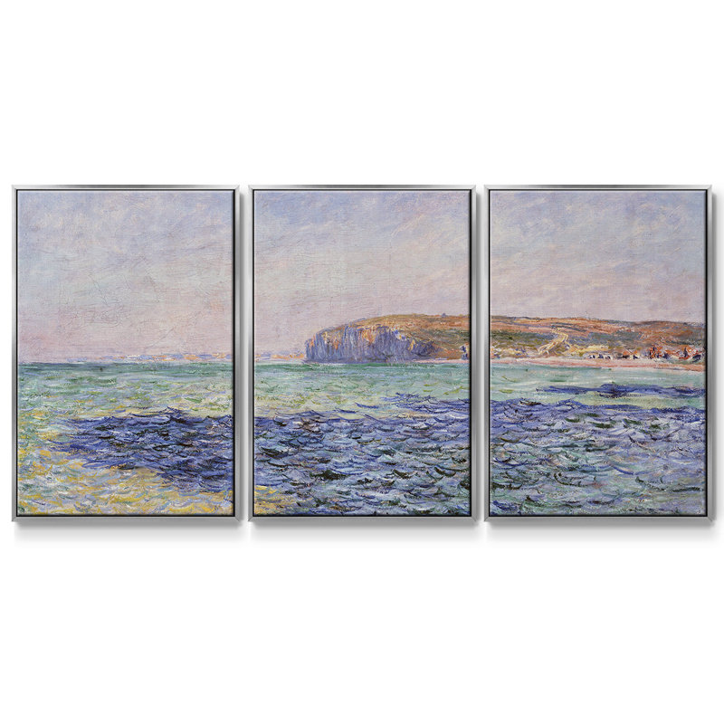 " Monet " 3 Piece Art Watercolor Print, 24" H x 48" W x 2" D, Silver