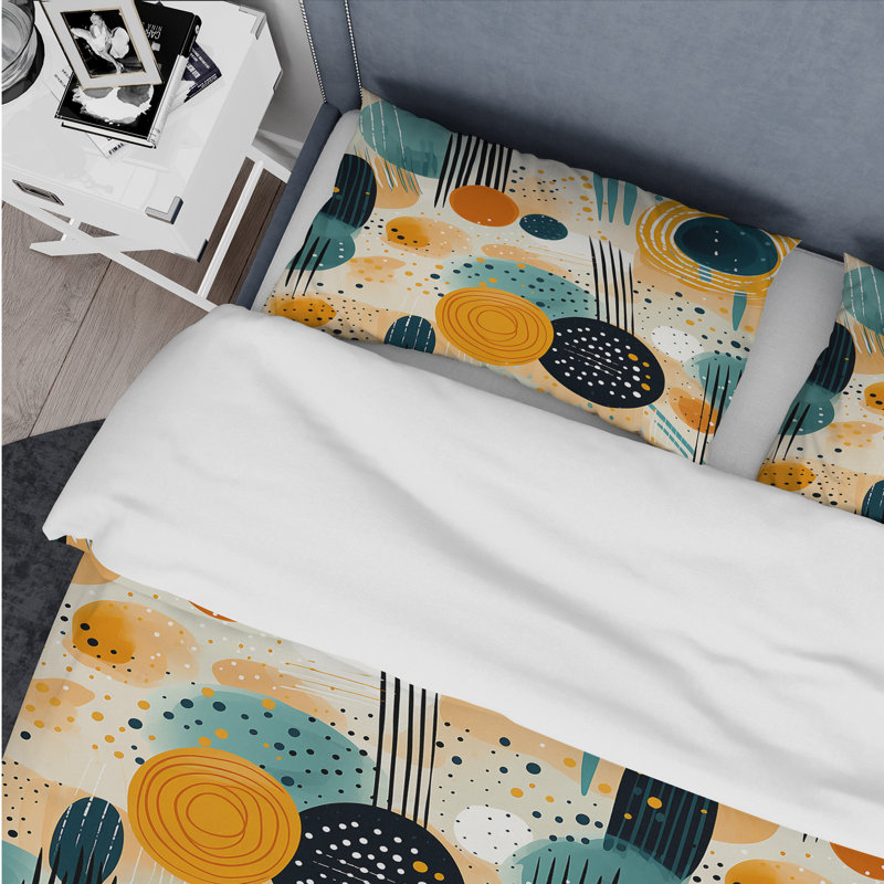 Ensemble de housse de couette à motif géométrique jaune et vert IV, Housse de couette pour très grand lit et 2 très