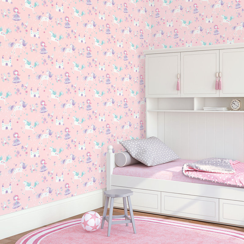 Fircrest 10m x 53cm Matte Wallpaper Roll, Pink/White/Blue