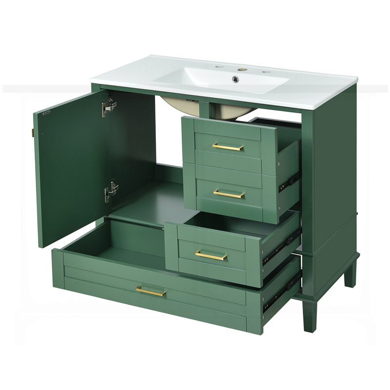 36" Bathroom Vanity with Solid Pine Frame, Green