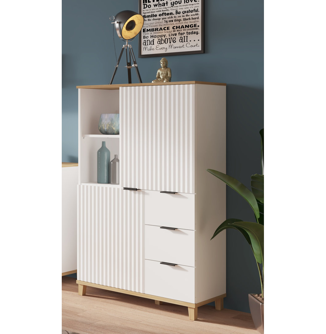 Highboard Plissee mit 2 offenen Regalen, mit einer Tragfähigkeit von 5 kg