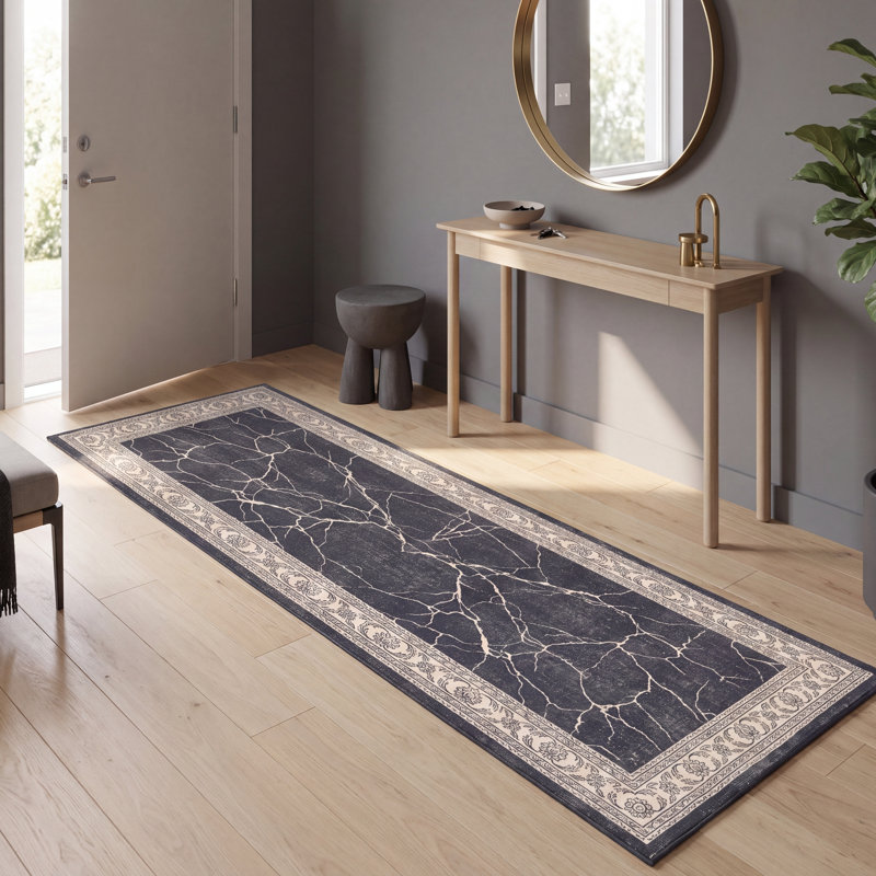 Tapis Jasmine2 moderne à l'aquarelle abstraite grise et noire, lavable à la machine, antidérapant, à poils courts, pour l'intérieur et l'extérieur, adapté aux animaux domestiques, idéal pour le salon, la chambre, la salle à manger, l'entrée, le corridor ou le bureau.