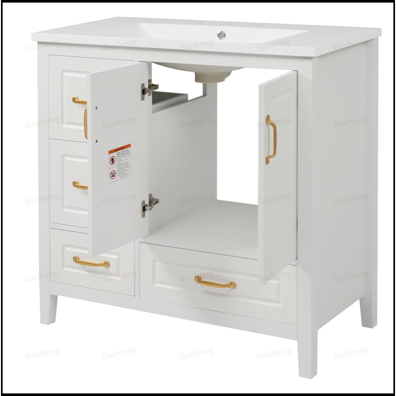 Meuble-lavabo sur pied 36 po avec tiroirs à fermeture en douceur 36 po, Blanc