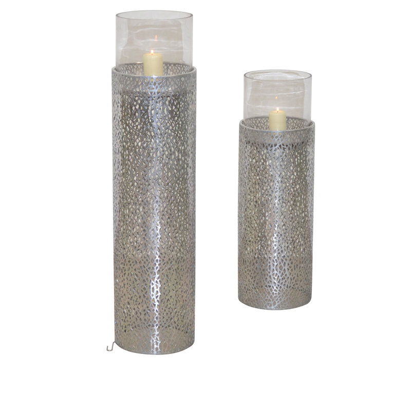 Glass lantern, 89cm H x 22cm W x 22cm D, Silver