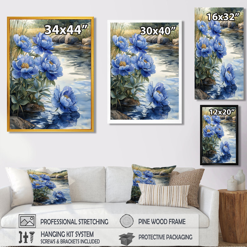 Kepner - impressions sur toile florales, H 32 po x l 16 po, Argent argent, Reproduction encadrée sans passe-partout