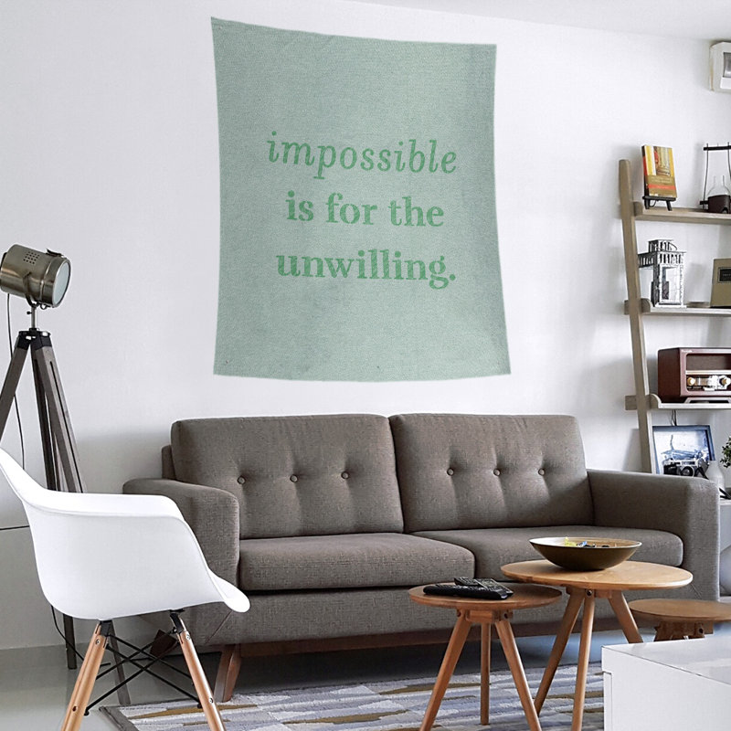 Tapisserie quote « impossible à écrire » en polyester, H 60 po x l 51 po, Vert