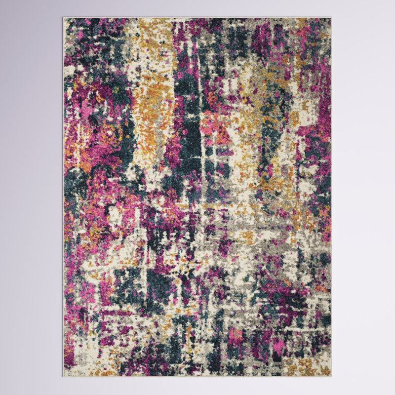 Christa Abstract Ivory/Blue Area Rug, Rectangle 9' x 12'