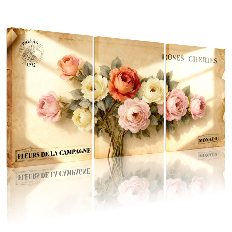 Ensemble de 3 reproductions d'art sur toile roses, H 30 po x l 60 po