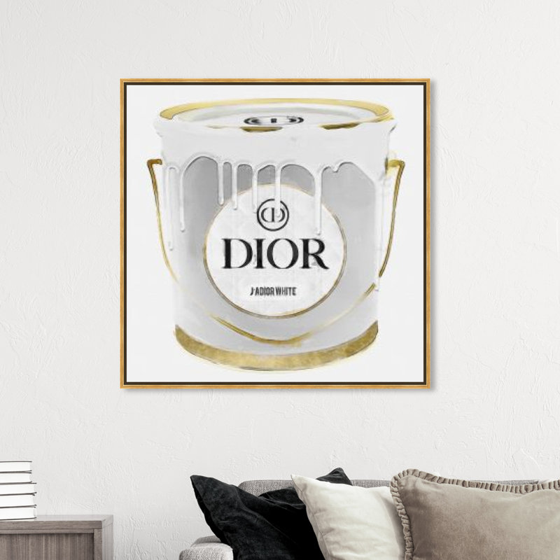 «Fashion and Glam All White Paint Can», impression sur toile, H 40 po x l 40 po, Cadre doré