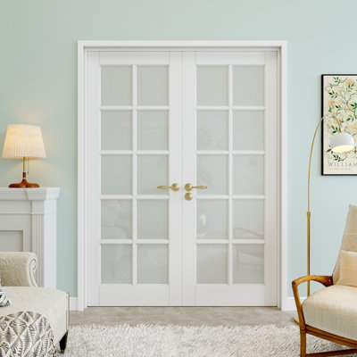 60" x 80" 10-Lite Frosted Glass Double Doors, French Doors Slab Replacement, Privacy Glass Door Slab, Paintable & Waterproof, Suit for Pantry Door, Laundry Door, Closet Door, Room Door, Home Office Door
