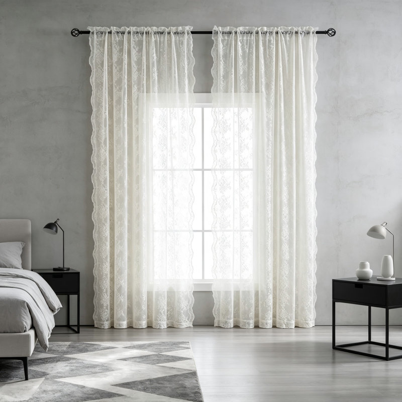 Rideaux rétro en dentelle ivoire, 52"W x 96"L