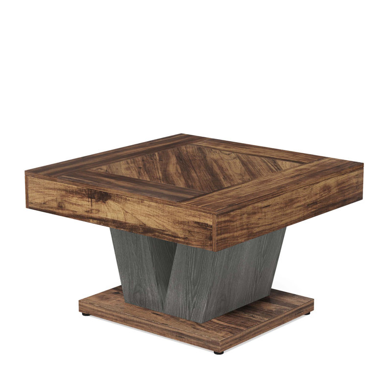Table basse carrée 31,5 po - Table de chevet moderne en bois rustique pour le salon avec base entrecroisée, table d'appoint industrielle, brun rustique et noir