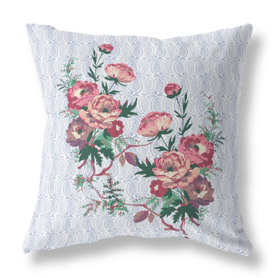 Rosemary Rosebuds Floral Outdoor Reversible Throw Pillow