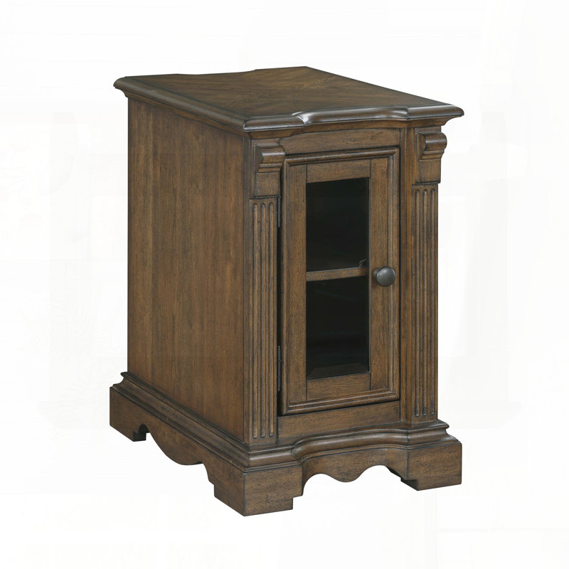 Chairside Table with Built-in Charging Ports and Adjustable Shelf – Brown