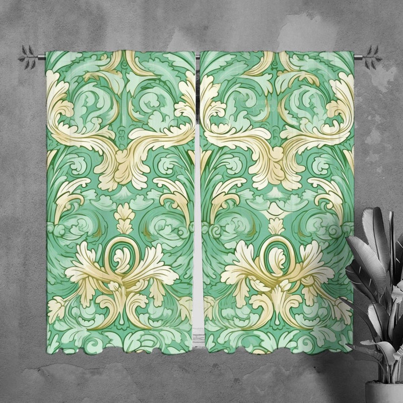 Rideaux Acanthus bleu vert méditerranéen, rose; bleu, L 20 po x L 82 po