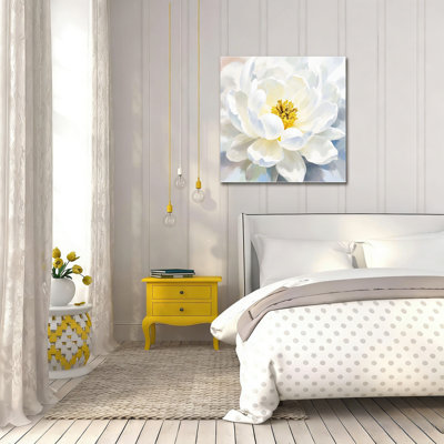 Soft White Peony Close-Up, Unframed Wall Art, 16 X 16