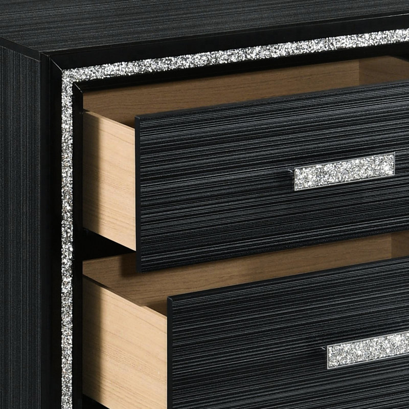Table de chevet noire patinée pour la chambre à coucher - 2 tiroirs, option de rangement polyvalente 2 au design moderne avec beaucoup d'espace