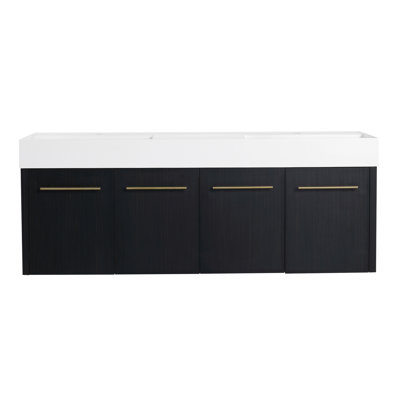 Modern 60 Inch Bathroom Vanity - Black Chestnut Coloring, Mechanism, Ample Storage Space, Plywood Cabinet Wall Mount Stylish Design, Soft-close Feature, Look, Generous Storage, Made
