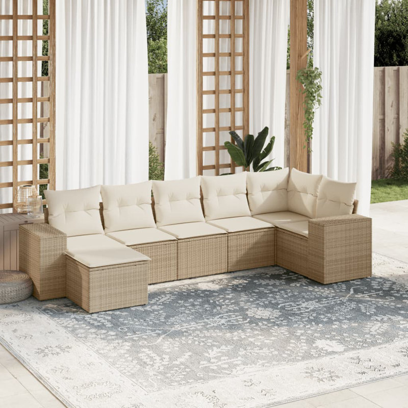 Ensemble de canapé de jardin Vidaxl en rotin PE beige, acier thermolaqué 7 pièces