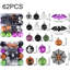 62 pièces d'Halloween boules suspendues ornements décorations d'arbre boules en plastique pour les fêtes de fin d'année décoration intérieure 62Pack