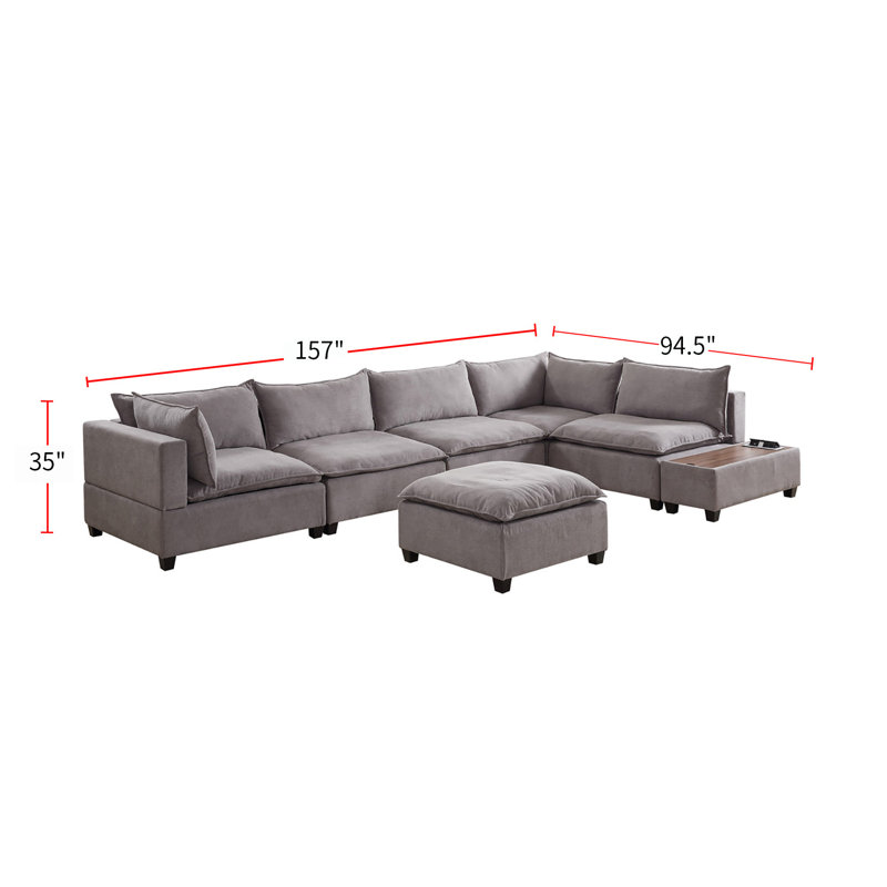 Perri Upholstered Sectional, Light Gray Polyester Blend
