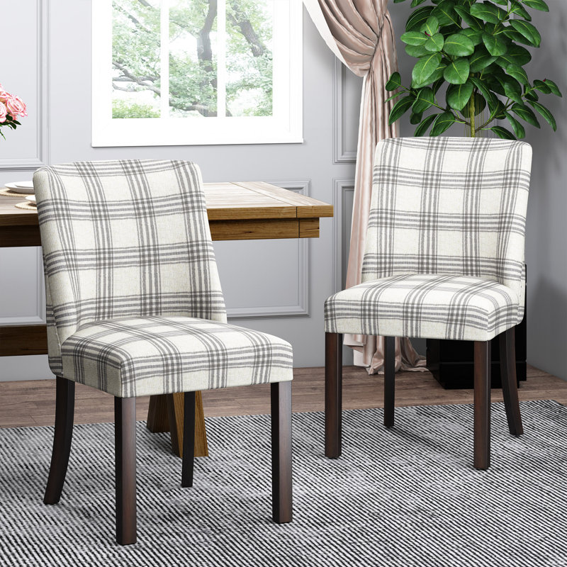  Upholstered Plaid Dining Chairs, Set of 2, Armless Side Seating Accent Chairs, Grey Plaid