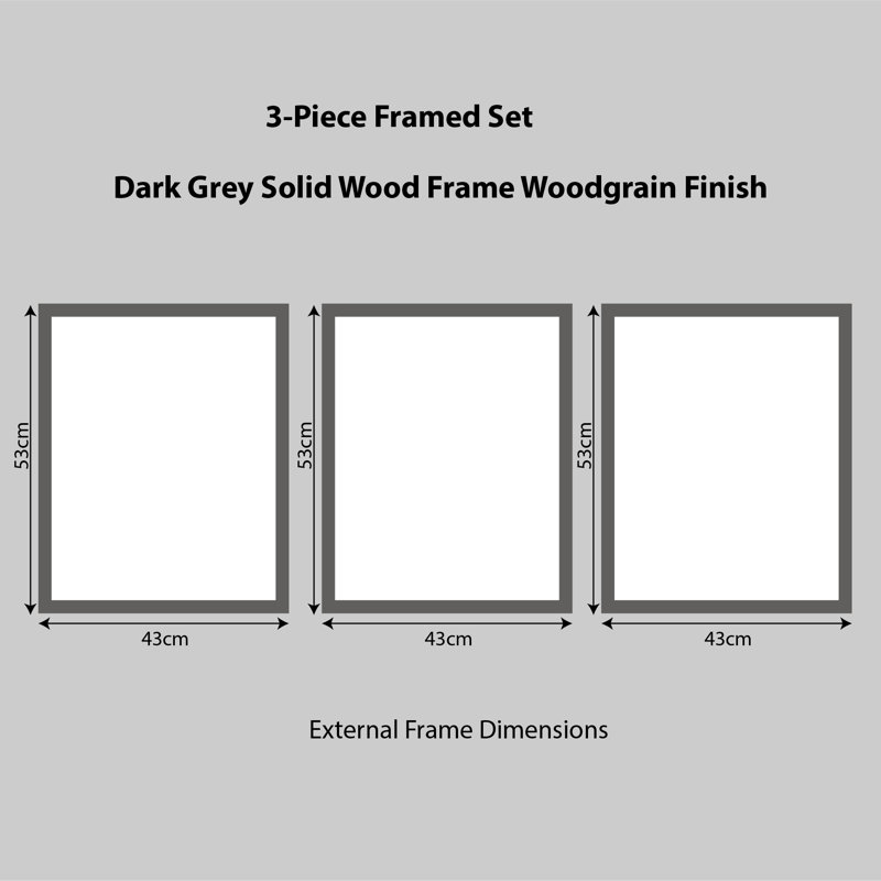 Abstract Botanical Tropical Flora In Green - 3 Piece Single Picture Frame Print Set, Grey Framed, 53cm H x 43cm W