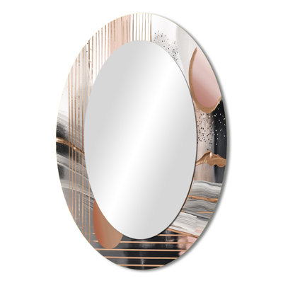 Pink Rosegold Circle Chaos IV - Large Oval Wall Mirror On Metal