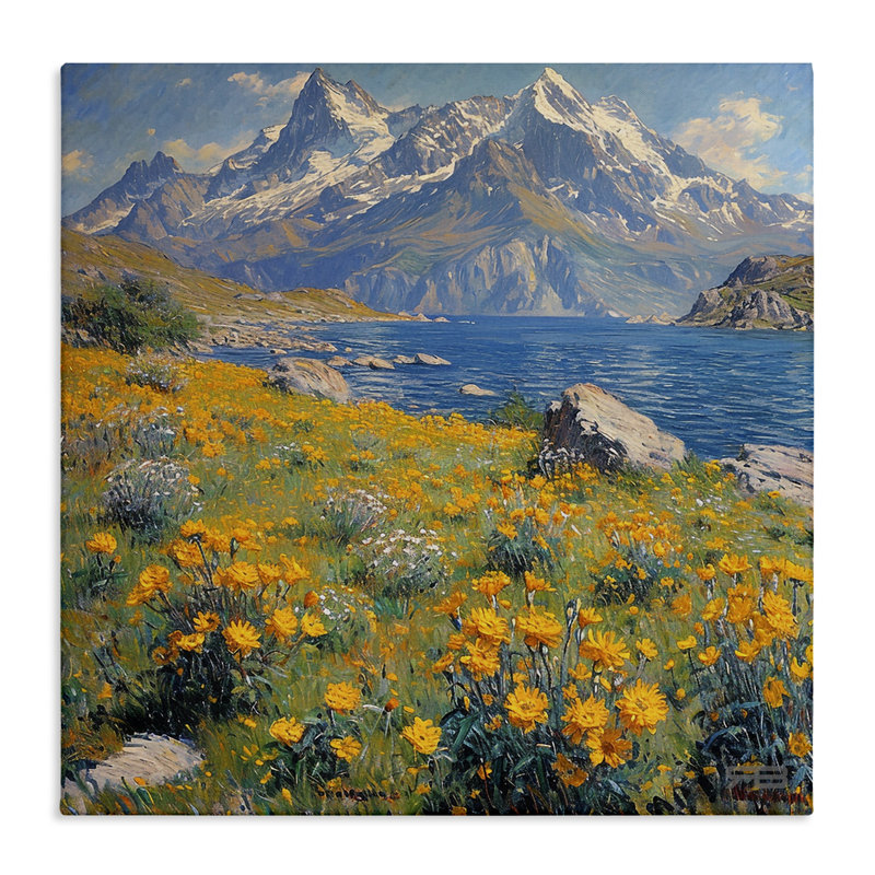 Art mural sur toile Mountain Daisy Meadow par Roozbeh Bahramali, H 24 po x l 24 po