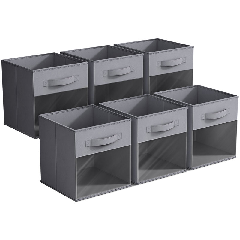 Bac de rangement 11 "avec fenêtre transparente Sorbus - paquet de 6, organisateurs de tissu pliables, gris, Gris