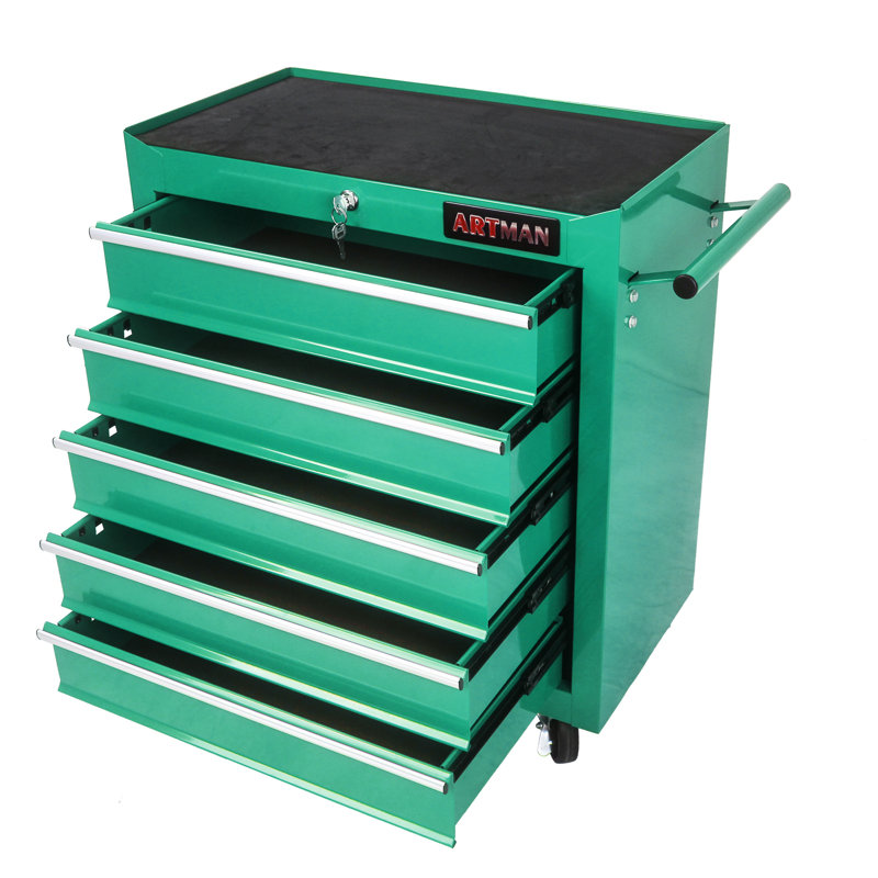 Armoire de rangement pour outils pour le garage avec 4 roues et système de verrouillage, Vert