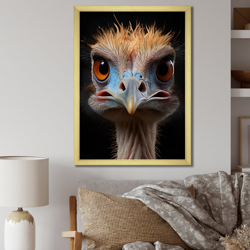Autruche africaine - autruches, art mural, H 44 po x l 34 po x P 1,5 po, Encadrement doré