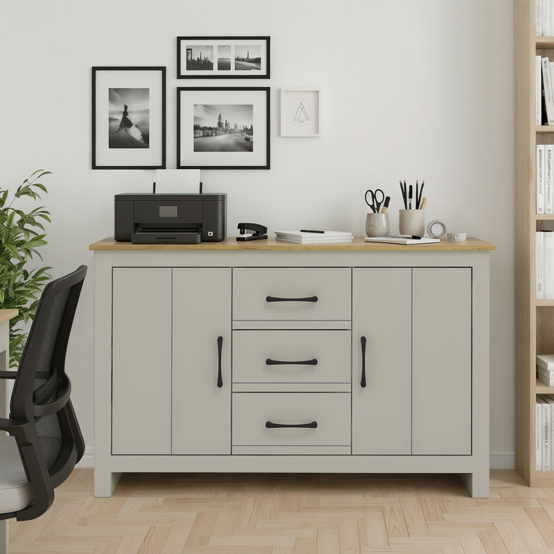 Limestone Wide 2 Door 3 Drawer Sideboard, Grey
