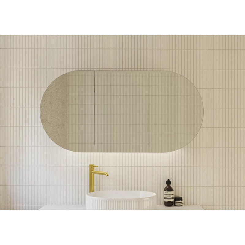 Grande armoire de rangement ovale avec miroir - armoire à pharmacie blanche pré-assemblée 48 po, 48"