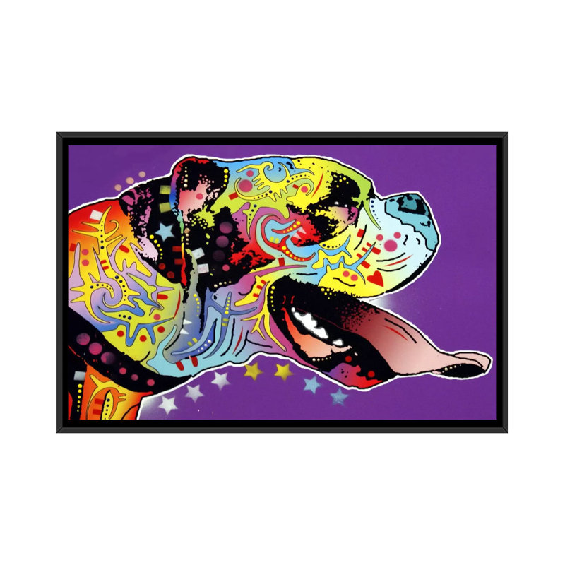 « happy boxergraphic », art sur toile, H 18 po x l 26 po x P 1,5 po, Cadre noir