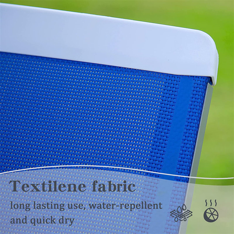 Durable Aluminum Frame Patio Chaise Lounge With Adjustable Positions And UV-Resistant PVC-coated polyester Mesh, Blue/White