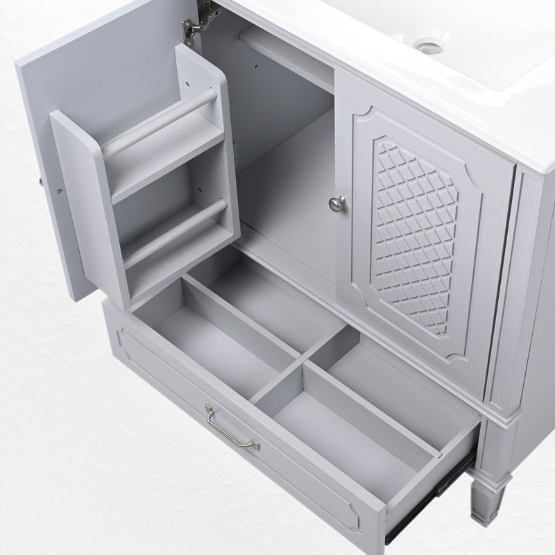 Ensemble de meuble-lavabo simple 30 po avec plateau en céramique, Argent argent, Gris