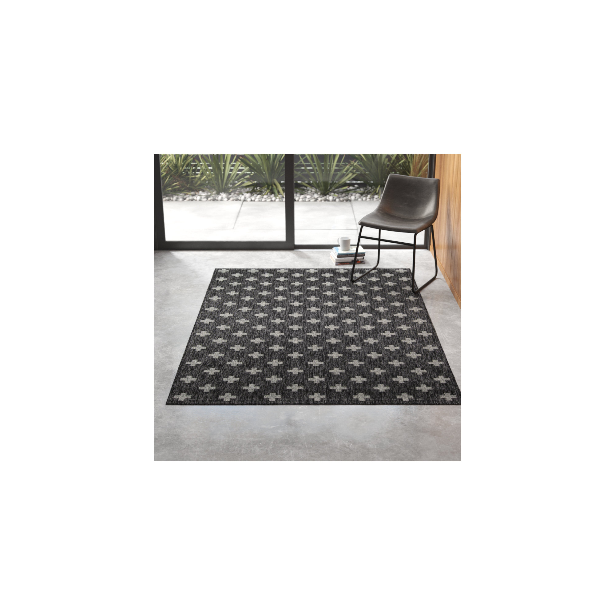 Umbria Striped Indoor / Outdoor Area Rug, Rectangle 6'7" x 9'6", Charcoal 